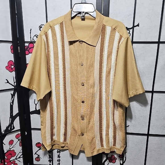 Silversilk Tan Cream and Brown‎ Striped Shirt Size Medium - Picture 1 of 5
